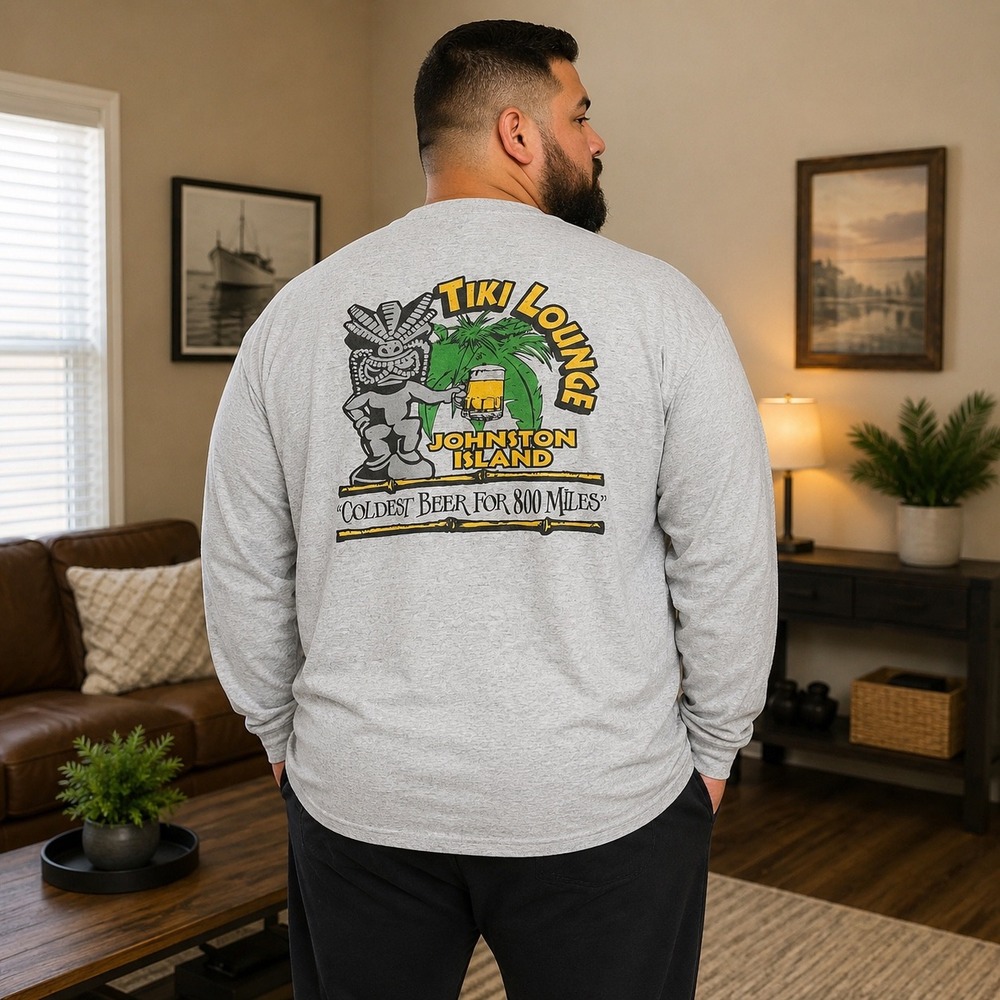 Vintage Tiki Lounge Johnston Island T-Shirt Mens 2XL Gray Long Sleeve Streetwear